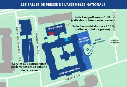 Localisation des salles de presse de l’Assemblée nationale.